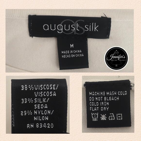 August Silk Ivory/Cream Silk Blend Scoop Neck 3/4 Sleeve Sweater Size M - Picture 8 of 10